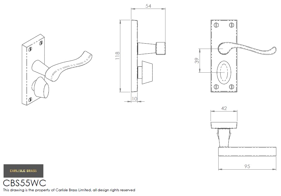 Carlisle Brass Victorian Scroll Lever on Face-Fix Backplate - Bathroom 57mm c/c in Brass - Image 2