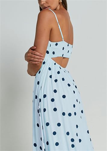 Image of Yuemengxuan Boho Maxi Dresses for Women Spaghetti Strap Flowy Smocked Long Dress Casual Summer Vacation Beach Maxi Dress