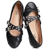 Trary Mary Jane Shoes Women,Memory Foam Black Flats for Women, Round Toe Ballet Flats Comfortable Bow Dressy Flats Shoes Size 8.5