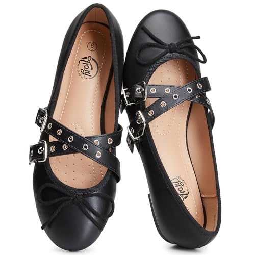 Trary Women's Mary Jane Shoes, Memory Foam Ballet Flats, Black