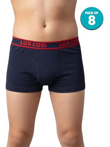Image of Lux Cozi Boy's 100% Cotton Outer Elastic Semi Long Trunk |Trunk for Boys |Pack of 8 (Color & Prints May Vary)