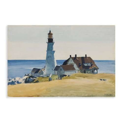 DJIYH Lighthouse And Buildings, Portland Head, Cape Elizabeth, Maine Hopper Edward Modern Art Impressionism Poster for Room Aesthetics Canvas Wall Art And Print 20x30inch(50x75cm)