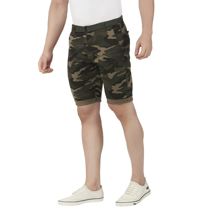 Image of BEEVEE Mens Camouflage Printed Fixed Waist 3 /4th with Belt.