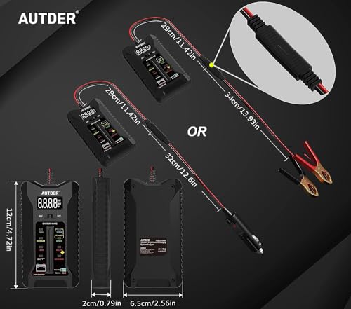 AUTDER Car Battery Tester and Alternator Tester 12V/24V with LCD Display and LED Indication Automotive Battery Voltage Meter for Cars Trucks Motorcycles by AUTDER - Image 2
