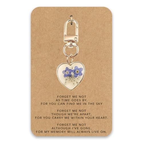 Grief Healing Set - Heart Shaped Forget Me Not Dried Flower Resin Keychain - Memorial Keyring with Real Pressed Flowers - Sympathy Gift for Women Men Memorial Sympathy Gift for Loss of Loved Ones