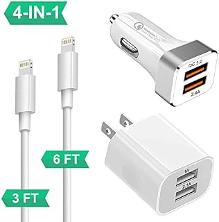 QC 3.0 Car Charger for iPhone XR/8/7/6/Plus/Xs/XS/Max/X/11, Powerful Dual USB iPhone Car Chargers