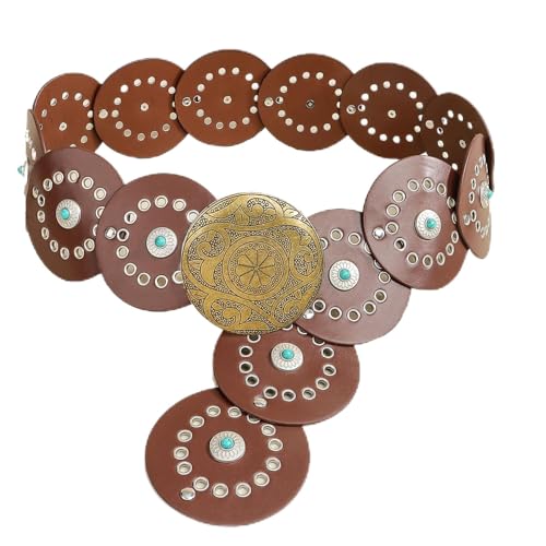 Women's Brown Western Boho Disc Belt Wide Western Concho Cowgirl Vintage Belts for Dress Jeans