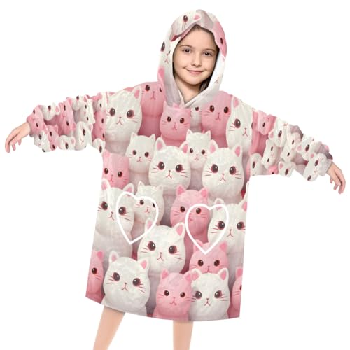 Wearable Blanket Hoodie for Kids, Persian Cat Fleece Sweatshirt Blanket Oversized Blanket Sweatshirt with Pocket Flannel Warm Hooded Blanket 6-10 Year Old Girl Boy Gift, One Size
