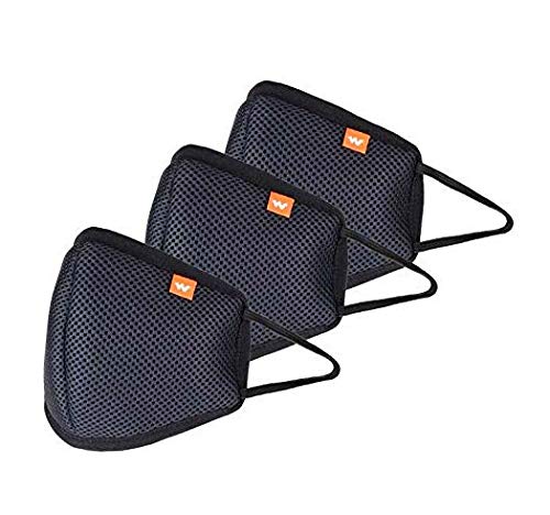 Wildcraft Polypropylene Reusable W95 Face Mask, Black, Without Valve, for Unisex, L, Pack of 3