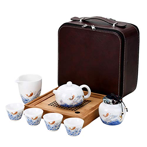 Juego de teteras Juego de té de cerámica Kungfu Juego de té de viaje portátil con tetera taza de té té té bandeja de té y bolsa de viaje adecuada for viajes a domicilio exterior y oficina Juego de taz