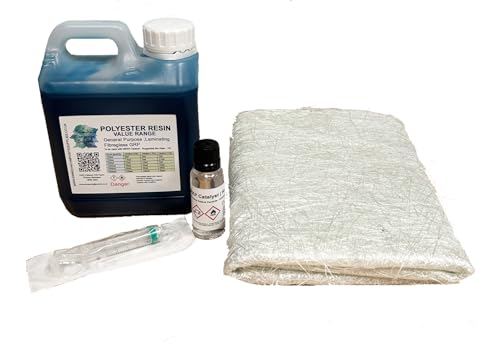 Swindon Composite Supplies : Fibreglass Resin Repair Kit - 1 Sq M of Fibreglass Matting 1kg Polyester Value Resin - GRP Roofing Ponds Laminating by Swindon Composite Supplies (1000 Grams)