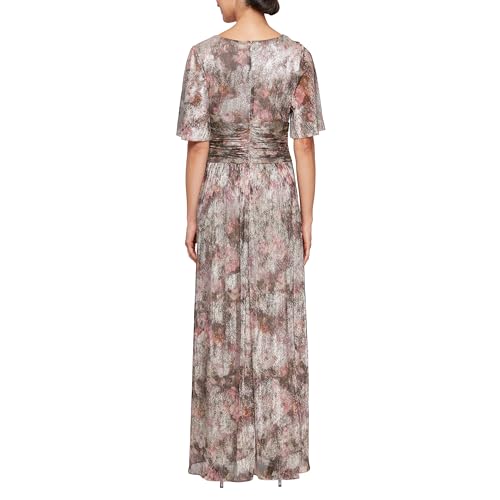 S.L. Fashions Women's Plus Size Long A-line Gown W/Flutter Sleeves & Ruched Waist, Wedding Guest, Party Dress2