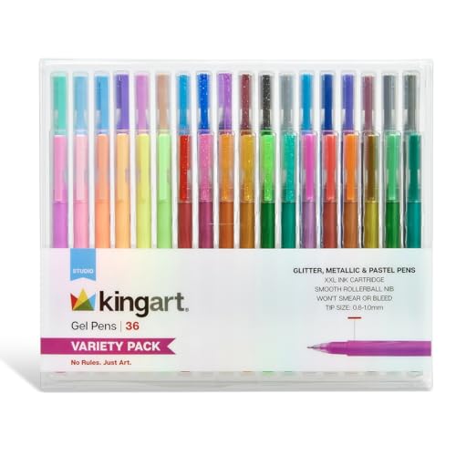Stylo encre gel KINGART Lot de 36 avec cartouches XL paillettes métalliques pastel