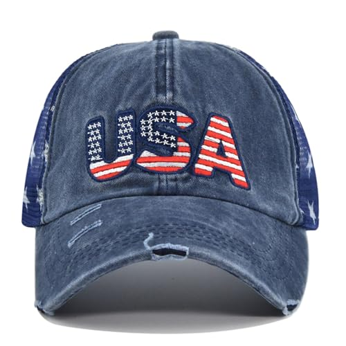 Image of UTOWO American Flag Hat USA Unisex Vintage Embroidery Washed Distressed Hat Adjustable Baseball Cap