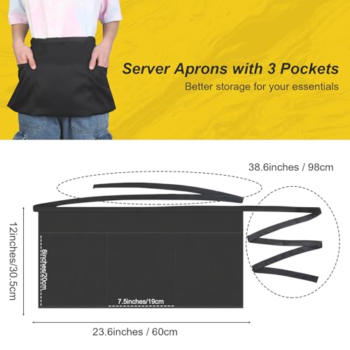 Server Waitress Waist Apron - Half Apron with 3 Pockets,2 Pack Black Short Aprons for Servers,Waiter Apron4