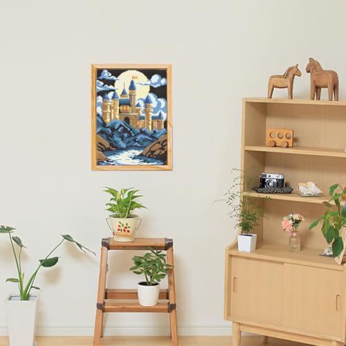 Image of FREEBLOSS DIY Cross Stitch Wall Painting Castle Pattern Cross Stitch Kit Home Wall Decor 11CT Cross Stitch Starter Kit with Instruction Stamped Cross Stitch Counted Kit for Beginners, 28 * 38cm