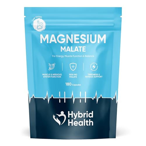 Hybrid Health Magnesium Malate 1500mg Supplement - 180 Vegan Capsules High-Strength Formula Independently 3rd Party Lab Tested 3 Months Supply