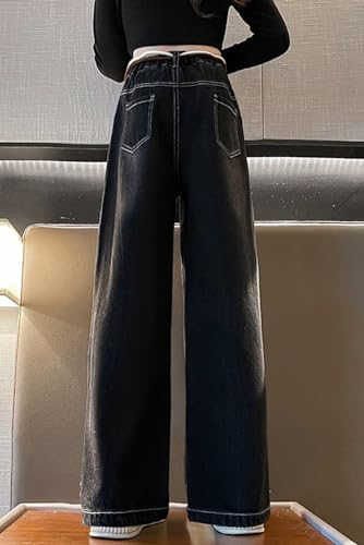 Welity Girls Jeans Denim Elastic Wasit Wide Leg Pants with Pocket 4-14 Years2