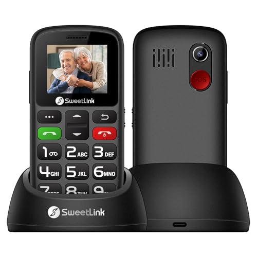 SweetLink S2 Handy für Senioren Ohne Vertrag Dual SIM 2G GSM,1400mAh Akku Seniorenhandy Ohne Vertrag,1,77 Zoll Farbdisplay Großtastenhandy mit Ladestation, SOS Notruftaste, Taschenlampe, FM-Radio