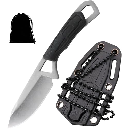 WUSANNA Cuchillo de Cuello,Neck Knife,Cuchillo Mini Outdoor,Pequeño Cuchillo de Hoja Fija Cuenta,Viene Con Funda de Plástico,Cadena de Bolas Y Bolsa para Defensa Personal En Exteriores