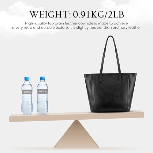 Image of befen Vintage Genuine Leather Work Tote Bag for Women, Tote Bag with Zipper