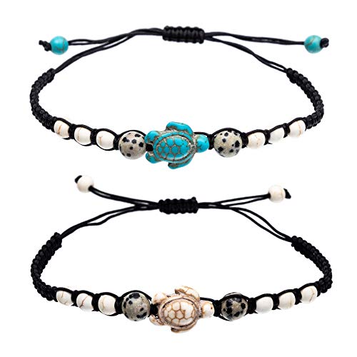kelistom Vintage Turtle Charm Turquoise Stone String Chain Bracelet for Women Men Adjustable Best Friend Couples Distance Collection