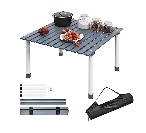 BANGTANE Folding Camping Table, Roll up Wooden Picnic Table, Lightweight Portable Table w/Anti-Slip Foot Pads & Carrying Bag, Ideal for Beach, Picnic, Tailgate & Hiking, Gray