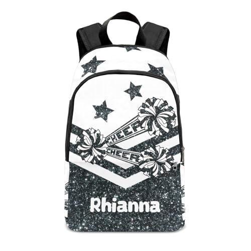 Personalised Black Glitter Cheer Casual Rucksack Large Capacity Casual Backpack Custom Unisex Travel Bag Bookbag