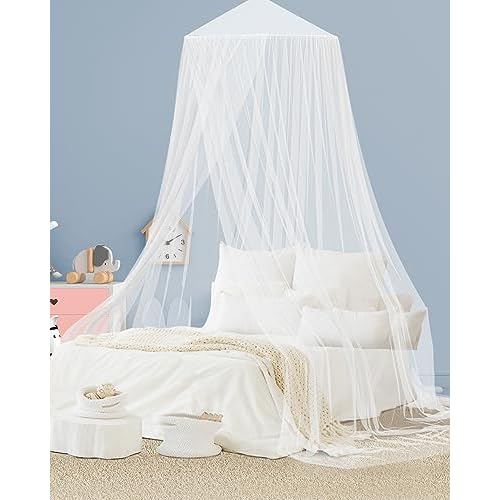 Aoresac Mosquito Net Bed Canopy for Girls, Elegant Canopy Bed Curtains from Ceiling, Easy to Install, Dome Mosquito Netting for Single to Adult Size Beds, Home & Camping Use, White