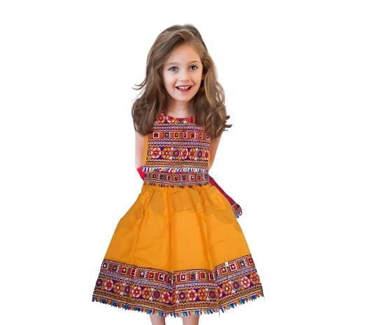 Baby Girl's Cotton Readymade Navratri Dandiya Garba Dress Lehenga Choli with Dupatta Set of 3 Ethnic Wear Dress Girls Chania Choli Set/Traditional Dress