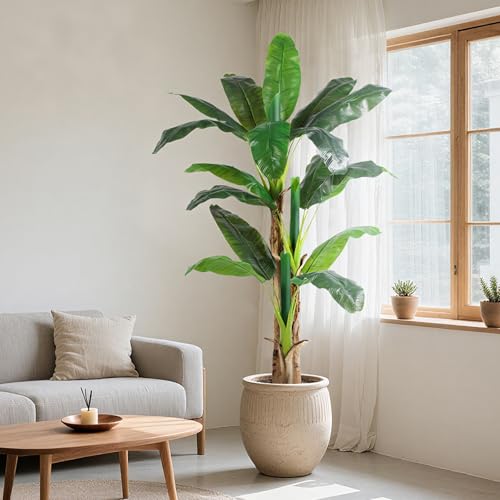 Image of 6ft Extra Tall Artificial Banana Tree, Fake Banana Leaf Plant with 17 Faux Banana Leaves, Perfect for Home Indoor Outdoor Patio Office Tropical Decor