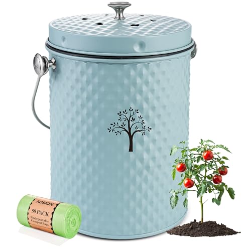 Opiniones y reviews de Contenedores para hacer compost para exterior los 5 más buscados. 43 AOSION - Contenedor de compostaje para encimera de cocina, resistente al olor, con tapa y bolsas de compost, contenedor de compostaje para residuos de alimentos, color azul