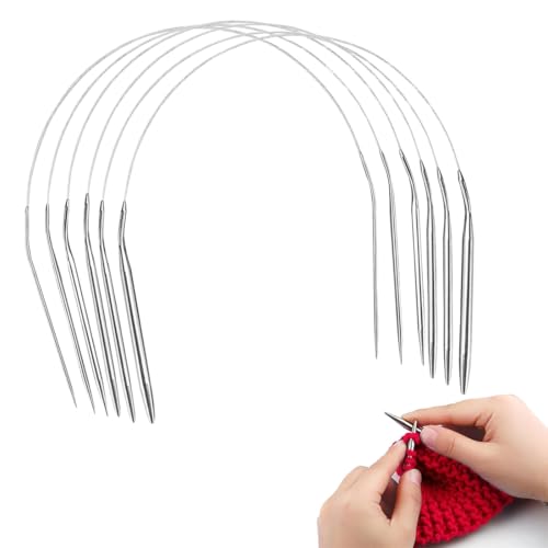 ZORVYN 6 piezas Agujas de Tejer, Ligero, Adecuado para Principiantes y Artritis, Acero Inoxidable, Redondas de Punto Sombreros, Calcetines, Bufandas, Intercambiables (40 cm)