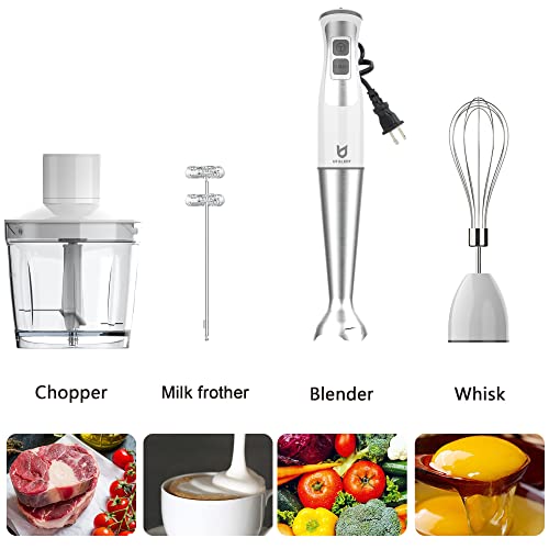 Immersion Hand Blender, UTALENT 5-in-1 8-Speed Immersion Blender with 500ml Food Grinder, 600ml Container,Milk Frother,Egg Whisk,Puree Infant Food, Smoothies, Sauces and Soups - White image 4