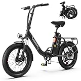 INVANTI Folding Electric Bike, Peak 1000W Ebikes for Adults, 25Mph Top Speed 45Miles 20" Step-Thru Fat Tire Electric Bike for All Terrains with Rear Rack,7-Speed,Front Suspension