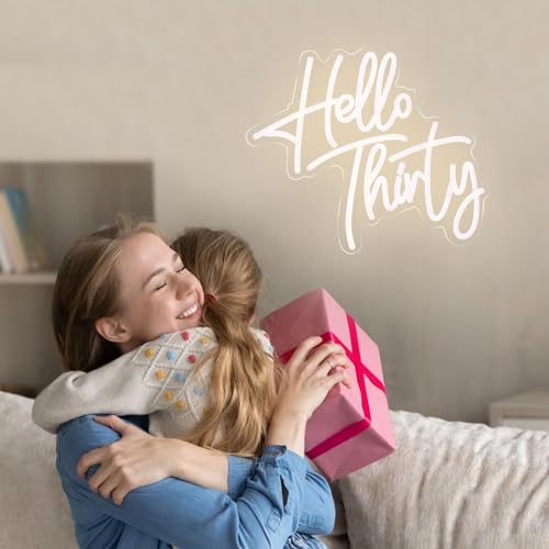 Image of Hello Thirty Neon Sign, LED Neon Signs for Thirty Birthday Anniversary Backdrop, 30th Birthday Party Decor Favors Neon Lights for Couple Anniversary and Birthday Party Decoration