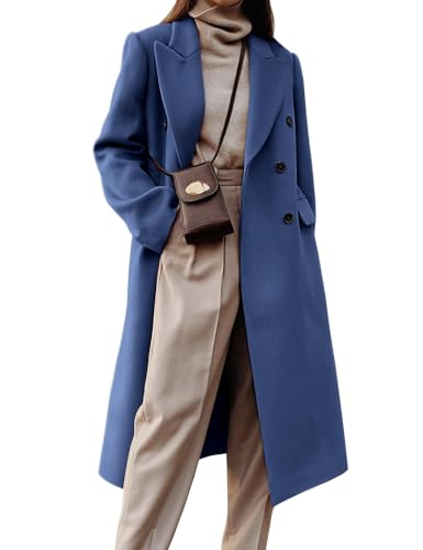 Image of IDEALSANXUN Womens Long Wool Coats Fall Winter Double Breasted Trench Coat Peacoat