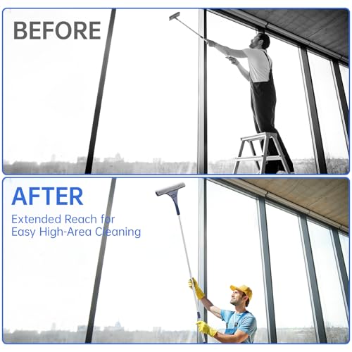 Image of NiHome 2-In-1 Window Squeegee with 67-Inch Extension Pole, Adjustable Length, Dual-Sided Microfiber Cloth & Silicone Blade, Streak-Free Cleaning for Windows, Shower Glass, Mirrors, and Car Windshields