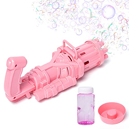AGRIGLE Bubble Machine, Gatling Bubble Gun 2021 Bubble Gun for Children's 8-Hole Bubble Toys, Automatic Bubble Machine Electric Bubble Gun, Children's Bubble Gun for Outdoor Activities (Pink)