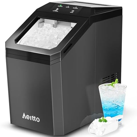 Aeitto Nugget Ice Maker Countertop, 55lbs/Day, Rapid Ice Release in 5 Mins, Large Capacity Chewable Ice Maker, Self-Cleaning with Stainless Steel Housing Ice Machine for Home Office and Party, Black Cover