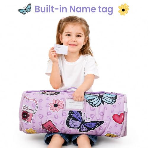Image of Viviland Toddler Nap Mat with Pillow and Minky Dot Blanket, Butterfly