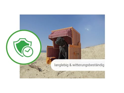 Outgarden Hundestrandkorb Kieferholz | Hundehütte inkl. Schützhülle | Schwenkbarer Wasser-/Futternapf | Sonnenschutz für Hunde & Katzen |Braun mit Rot-weißen| Perfekt für kleine Hunde