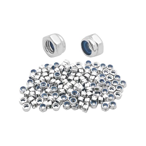 AUXBC 120PCS M5-0.8 Nylon Insert Lock Nuts, 304 Stainless Steel Hex Locknuts with Insert for Industrial Furniture Construction Hardware Secure Fastening, Plain Finish, Corrosion-Resistant