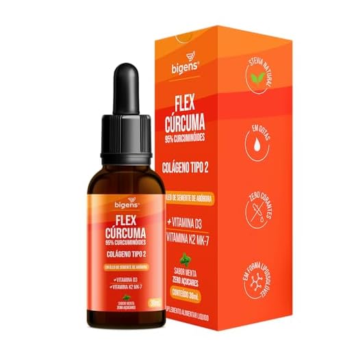 Flex Cúrcuma, Colágeno tipo 2, 95% curcuminóides, Vitamina D3, K2 Mk-7, Sabor Menta, 30 mL, Biogens