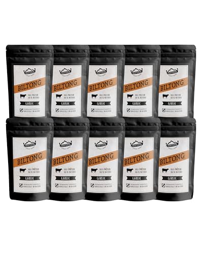 Craftsman Biltong Garlic Trockenfleisch | Beef Jerky Set aus Deutschland - Bayern | Ohne Zucker 100% Natürlich mit Knoblauch (10x 50g Garlic)