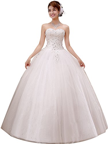 obqoo 2019 Gorgeous Sweetheart Beaded Lace Appliqued Ball Gown Wedding Dress Ivory Pure