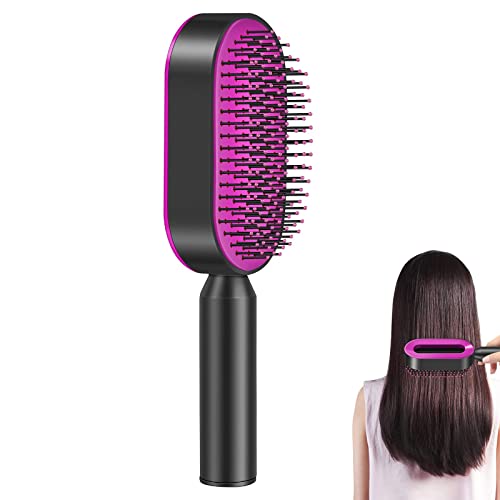 Self-cleaning hair brush for women, 3D air cushion massage brush, portable hair brush with detangling ball pins, self-cleaning massage brush, for removing hair tangles and knots