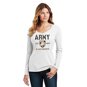 CornBorn Womens Army Black Knights Tee Shirt – Long Sleeve Army West Point Established 1802 – White – Small