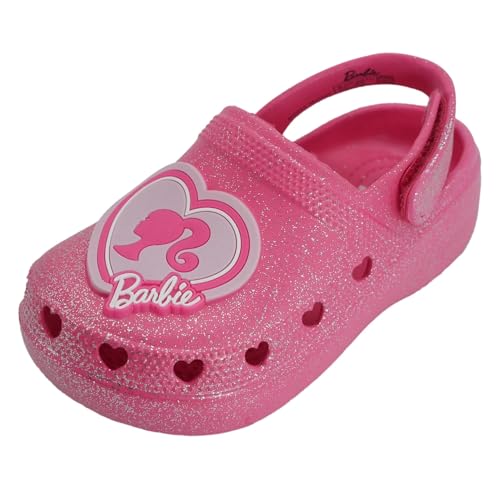 Barbie Toddler Girls Lightweight Slip-On Clogs – Adjustable Strap Summer Shoes for Kids – Water-Friendly Play Sandals - Hot Pink w/Silver Glitter, Size 9