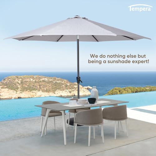 Image of Tempera Patio Market Outdoor Table Umbrella with Auto Tilt and Crank, Large Sun Umbrella with Sturdy Pole & Fade Resistant Canopy, Easy to Set